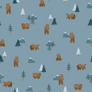 Camp Woodland Grizzly Bears Denim - Yardage