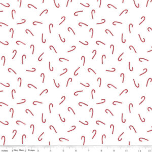 Flannel Santa Claus Lane White Candy Canes - Yardage
