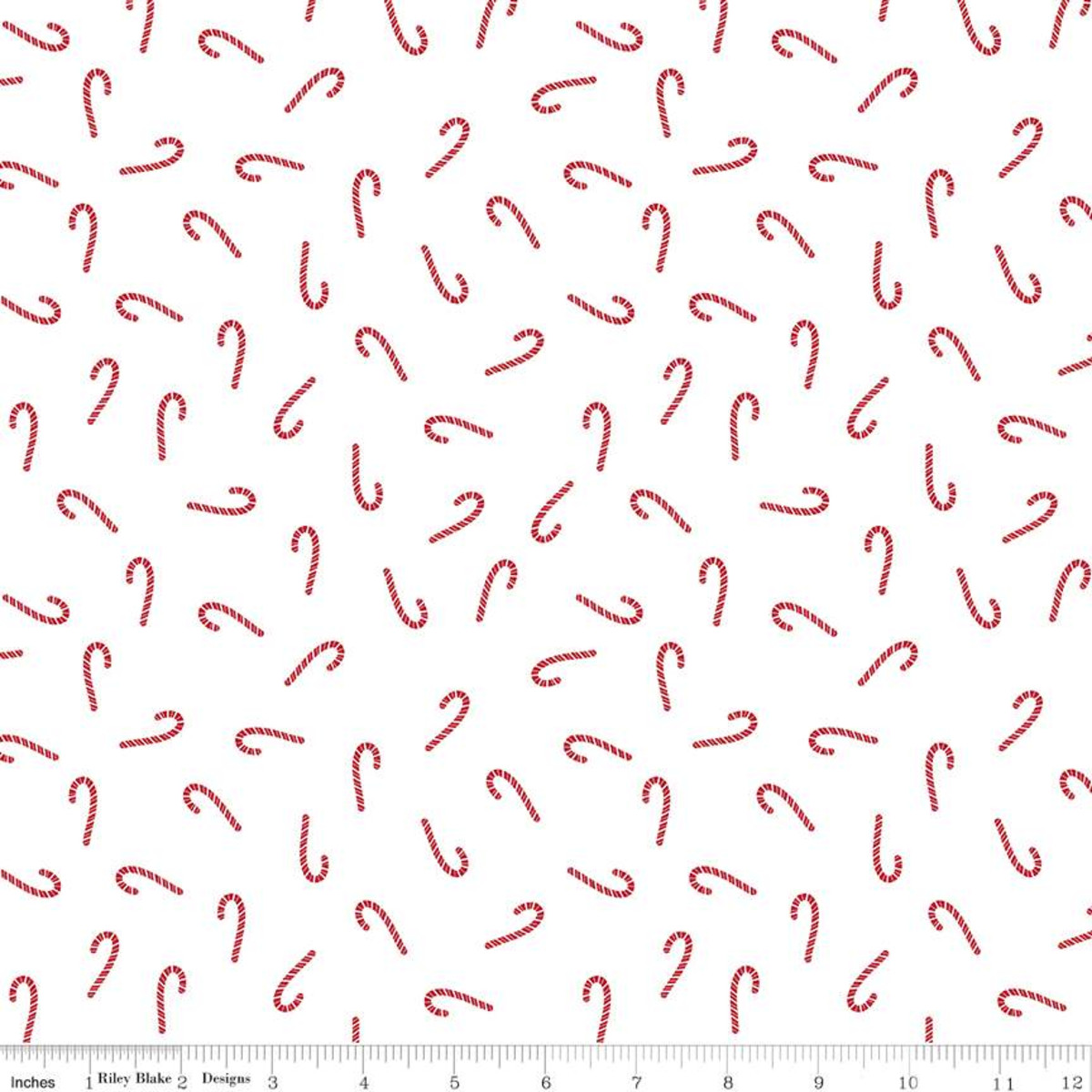 Flannel Santa Claus Lane White Candy Canes - Yardage