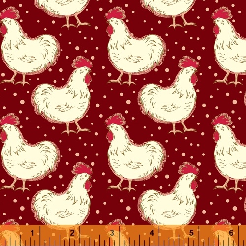Homestead Life Burgundy Chicken Fancy - Yardage