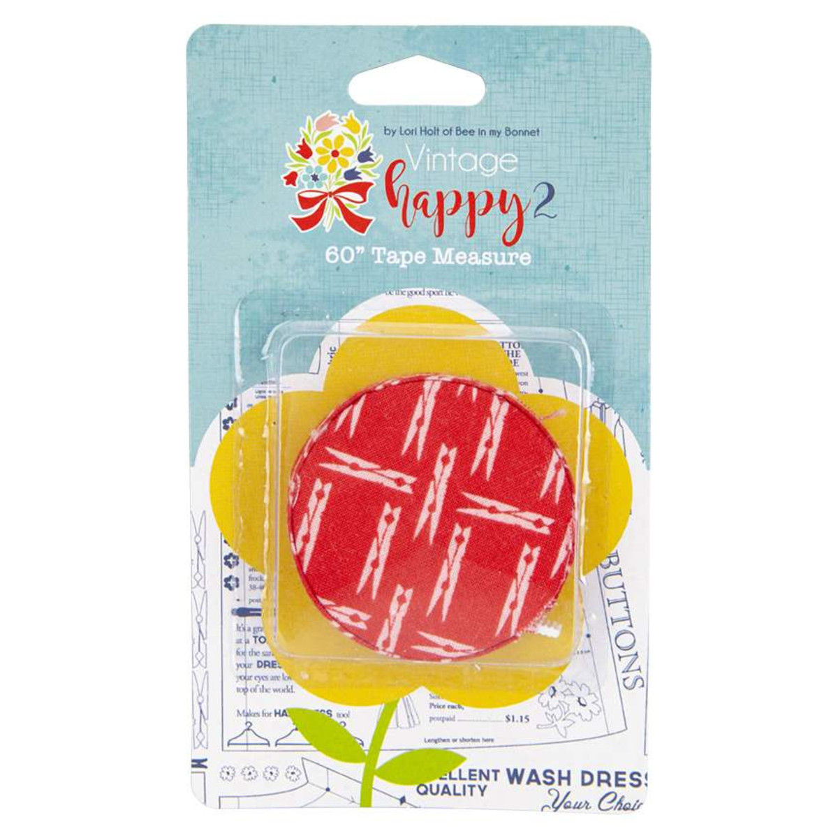 Lori Holt Tape Measure Vintage Happy 2 Cayenne Clothespins - Image 2