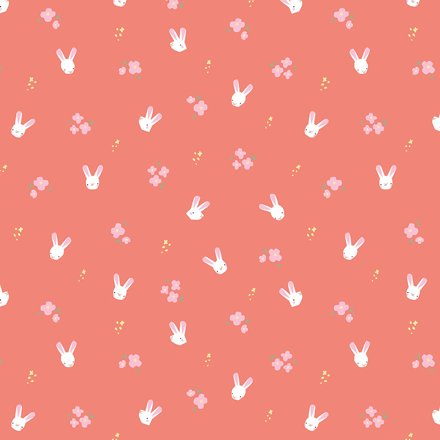 Easter Egg Hunt Coral Bunnies - Yardage