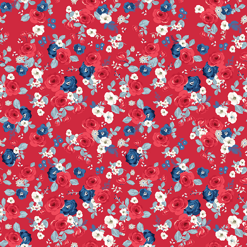 Land of Liberty Floral Red - Yardage