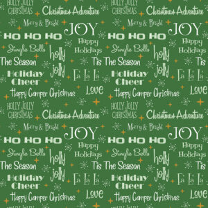 Christmas Adventure Phrases Green Sparkle - Yardage