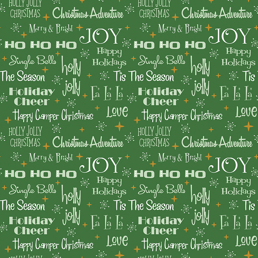 Christmas Adventure Phrases Green Sparkle - Yardage