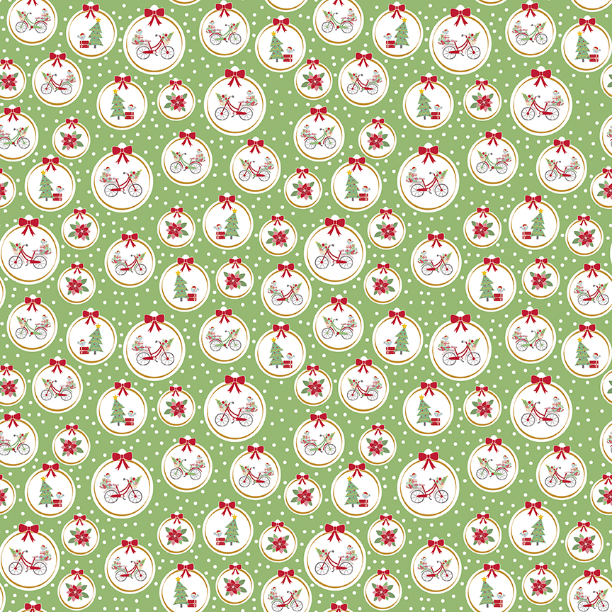 Christmas Adventure Ornaments Green Smoothie Sparkle - Yardage