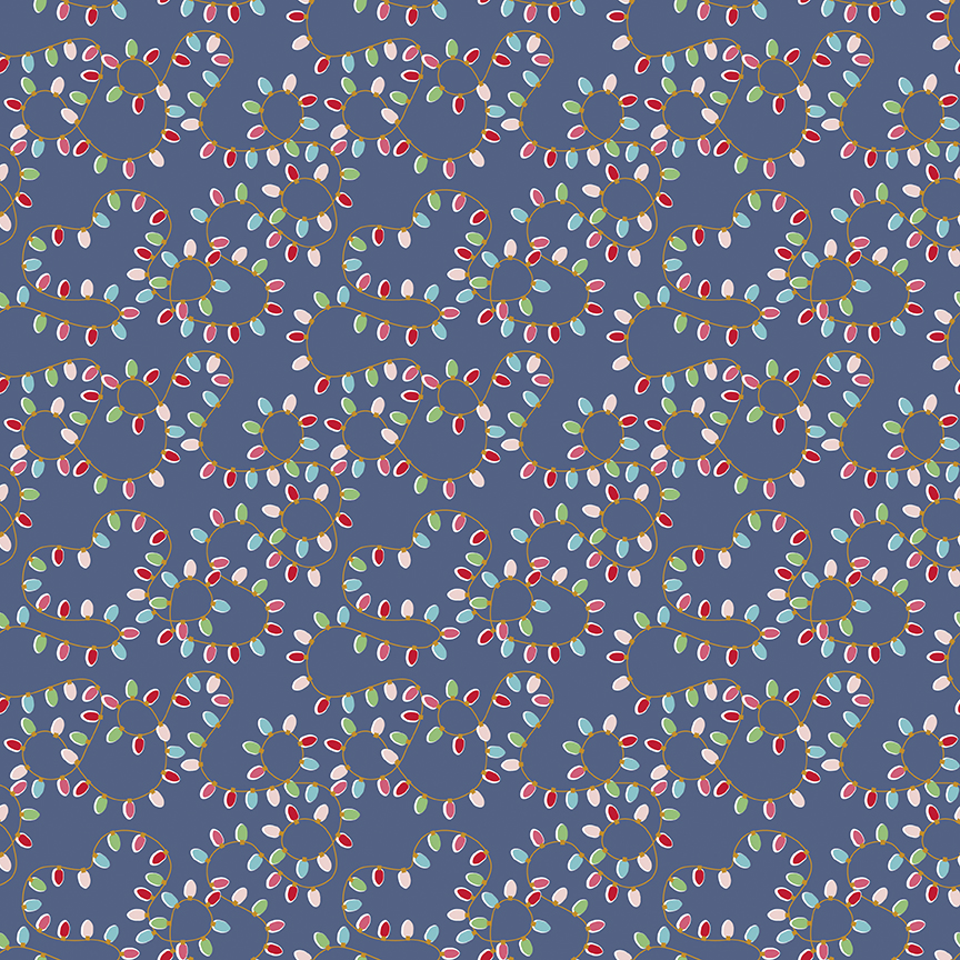 Christmas Adventure Lights Denim Sparkle - Yardage