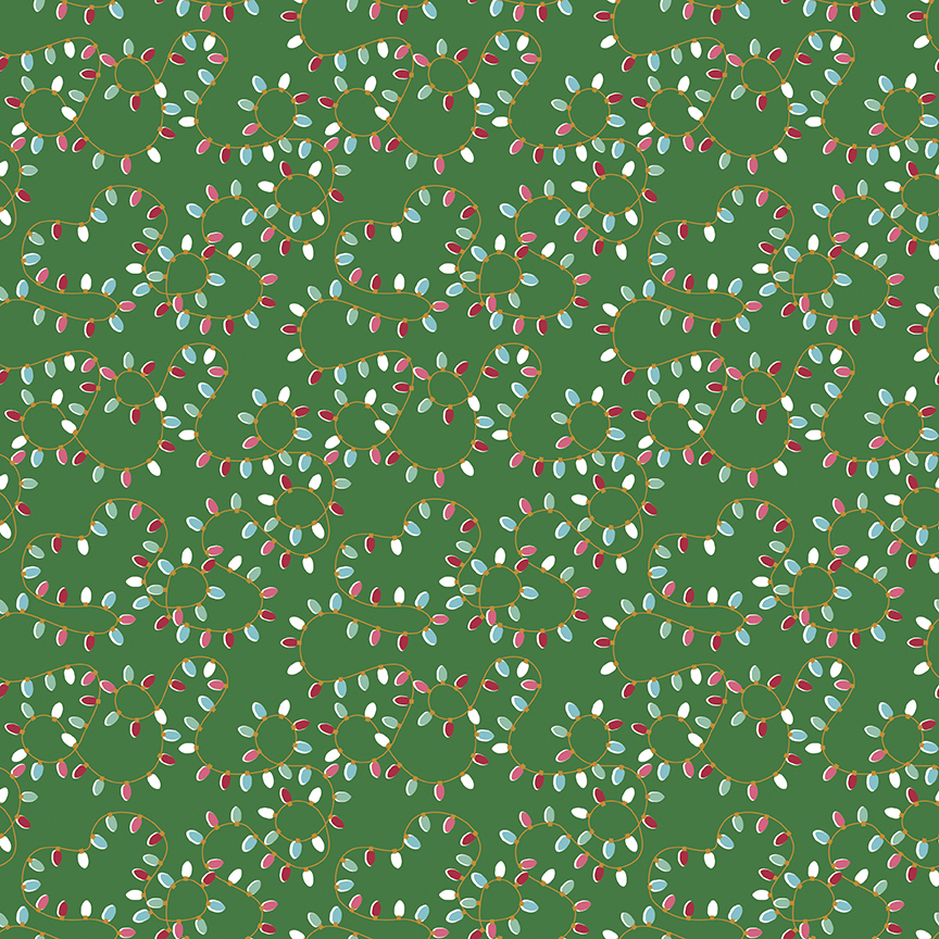 Christmas Adventure Lights Green Sparkle - Yardage