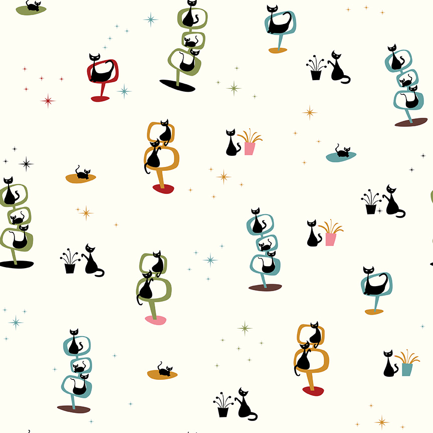 Mod Meow Main Cream - Yardage