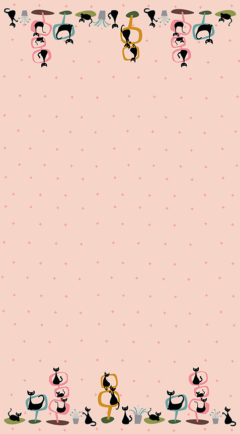 Mod Meow Border Print Blush - Yardage