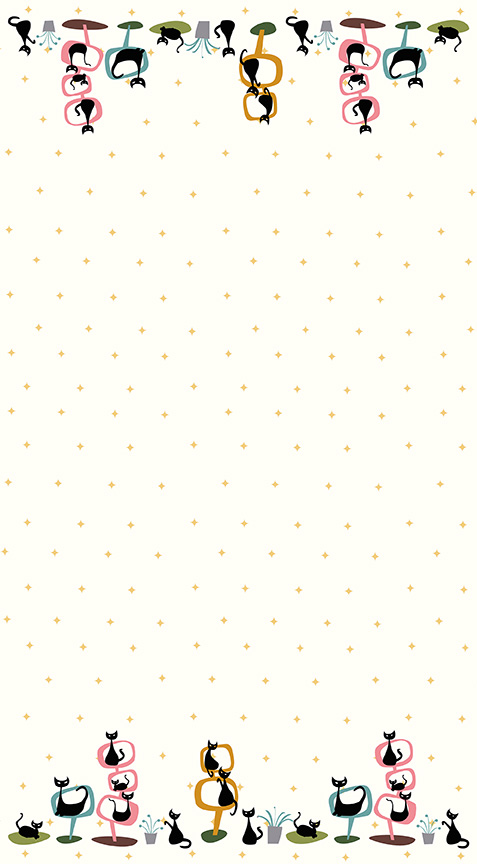 Mod Meow Border Print Cream - Yardage