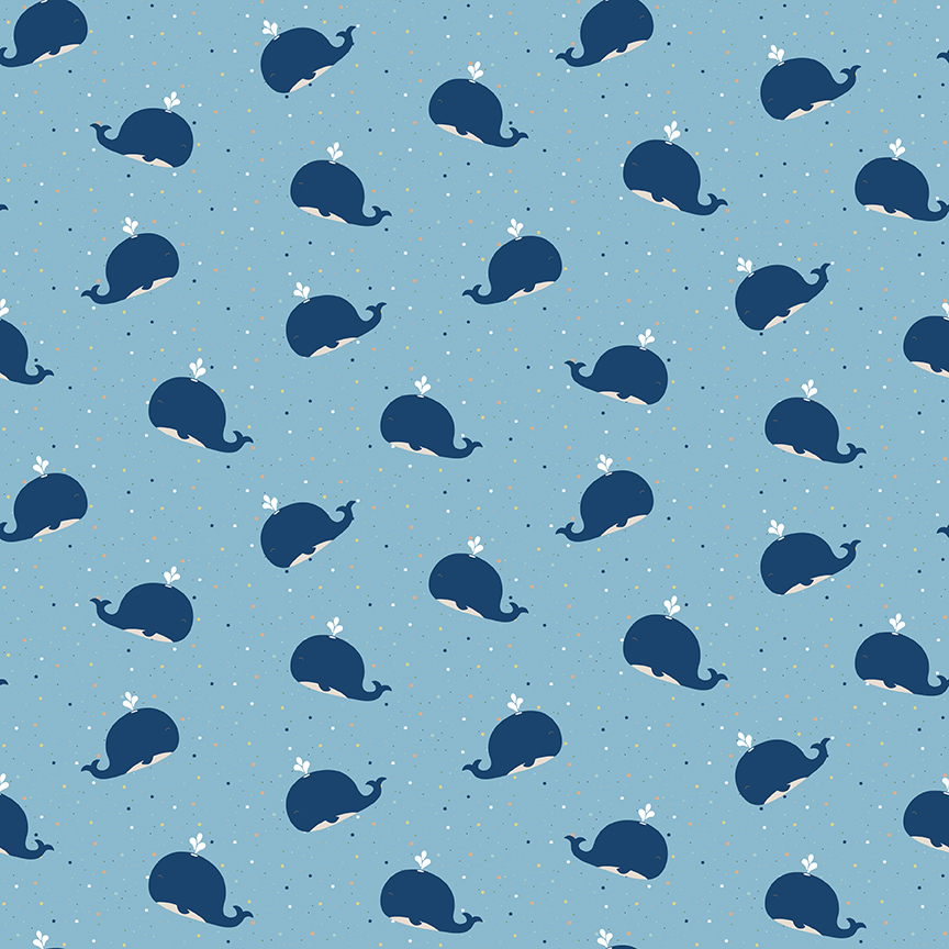 Juvenile Flannel Whales Blue - Yardage