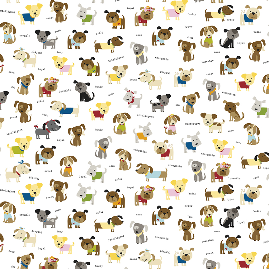 Cooper Dogs White - Yardage